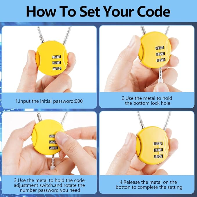16 Pack 3 Digit Combination Cable Padlock,Assorted Color | Resettable for Gym Locker Luggage Backpack, Waterproof Outdoor Security, Small Combo Lock for Travel School Storage - Image 4