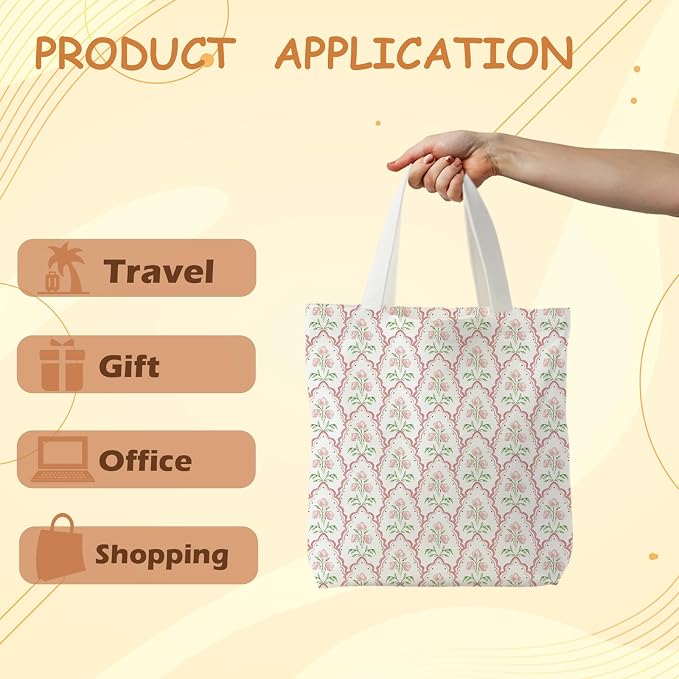 Grandmillennial Blue Floral Tote Bag for Women,Blue Floral Reusable Shopping Grocery Bags - Image 5