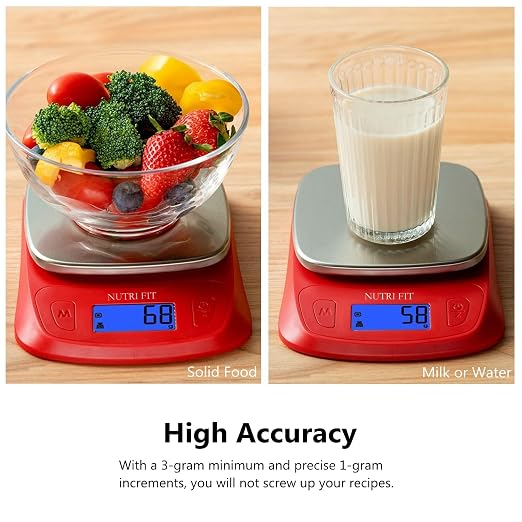 Ultra Slim Food Scale Digital Kitchen Scales Weight Grams Oz Red | Stainless Steel Panel, 1g Increment, Max 11lbs, Backlit Screen, High Precision, Coffee Making, Meal Prep, Include Batteries - Image 8