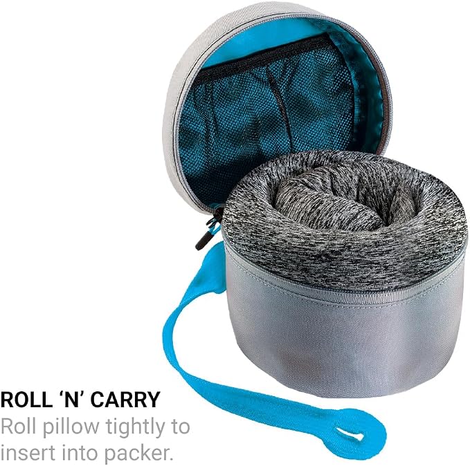 Universal Travel Pillow Packer, Compatible with Most U-Shaped Memory Foam Neck Pillows, Roll to Fit, Perfect for Airplane, Bus, Car, and Train Journey, Travel Essentials, Blue - Image 2