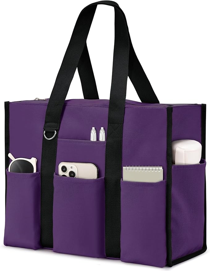Becokan Large Tote Bag for Women Waterproof with 12 Pockets Top Zipper Closure Utility Teacher Nurse Bags for Work School by BecokanBeachBagSpecialist