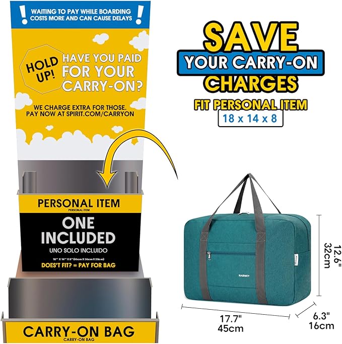 For Spirit Airlines Personal Item Bag Foldable Travel Duffel Bag Tote Carry on Luggage Duffle Overnight for Women and Men - Image 3