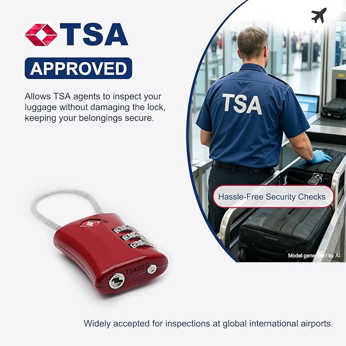 Suitcase Locks TSA Approved, Small Padlock Combination, TSA Locks for Luggage, Combo Travel Padlock with Code for Backpack, Gym Locker, Ammo Can (Black+Red) - Image 3