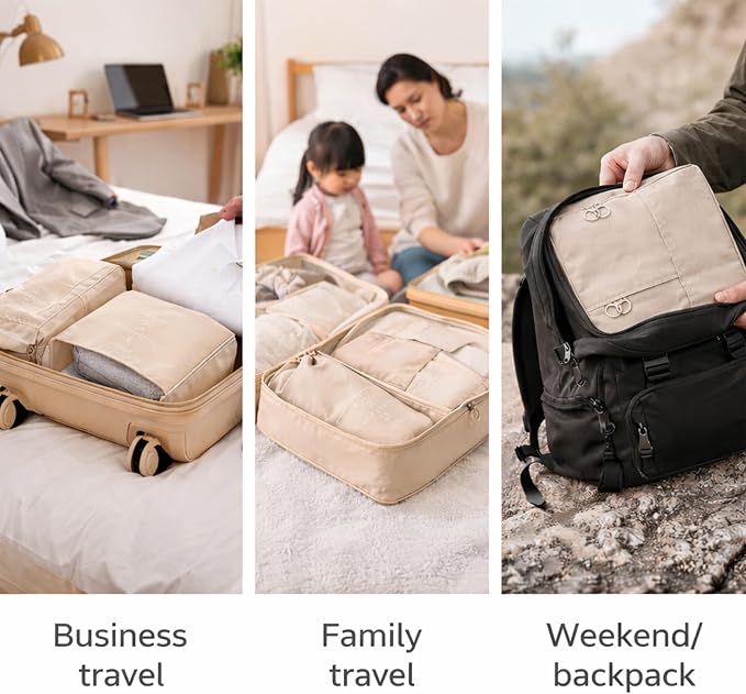 7 Set Packing Cubes For Travel | Luggage Organizer Bags With Shoe, Laundry Bag, Accessory Pouch And Lingerie Bag | Durable And Space Saving Suitcase Organizer For Travel Essentials | Beige - Image 7