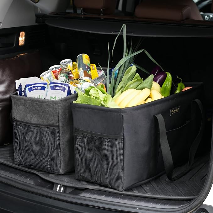 GhvyenntteS Extra Large Utility Tote Bag, Stand Up Utility Tote with Metal Wire Frame & Hard Bottom Board, Reusable Grocery Bags With Handles, Extra Large Beach Bag, Collapsible Car Tote | 22.5"×10.5"×12" - Image 2