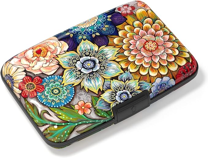 Credit Card Holder, Mini Aluminum Card Wallet RFID Blocking Slim Metal Hard Card Case for Women Men, Mandala Flower by Atufsuat