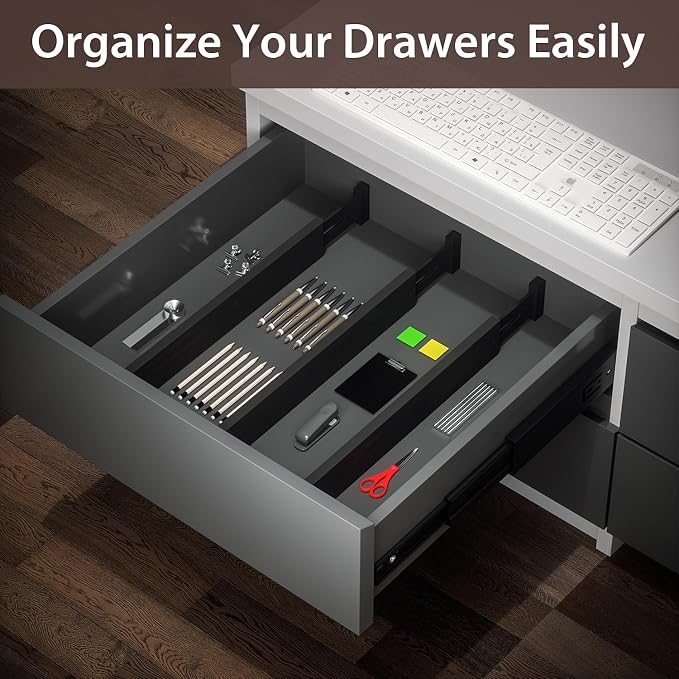 4 PCS Drawer Divider, 17"-22" Adjustable Bamboo Drawer Dividers Organizers, Expandable Separators for Kitchen, Clothes, Dressers, Home, Office, Black - Image 6