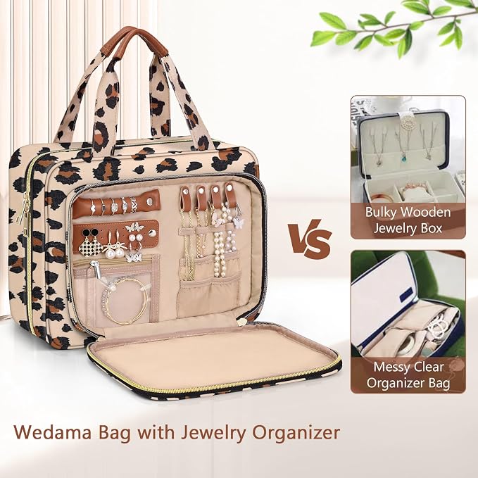 Toiletry Bag for Women, Hanging Travel Toiletry Bag with Jewelry Organizer Compartment Large Makeup Bag, PVC Waterproof Cosmetic Travel Bag Trips Camping Bathroom, Leopard Print - Image 3