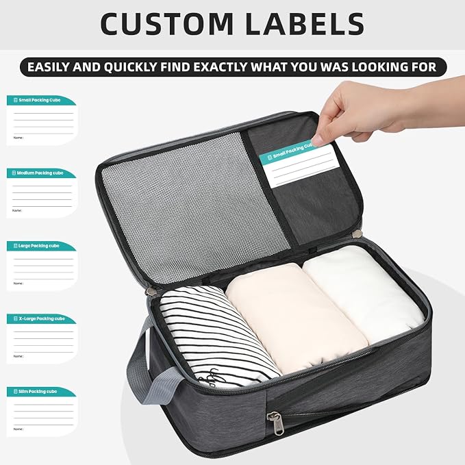 BAGAIL Lightweight Compression Packing Cubes for Travel, 6 Set, Dark Grey | Salis Nylon Fabric,Anti-Tearing,Save Space,SBS Zippers,Packing List,PVC Tag Pocket,Custom Labels,Visible Mesh,Portable Handel - Image 3