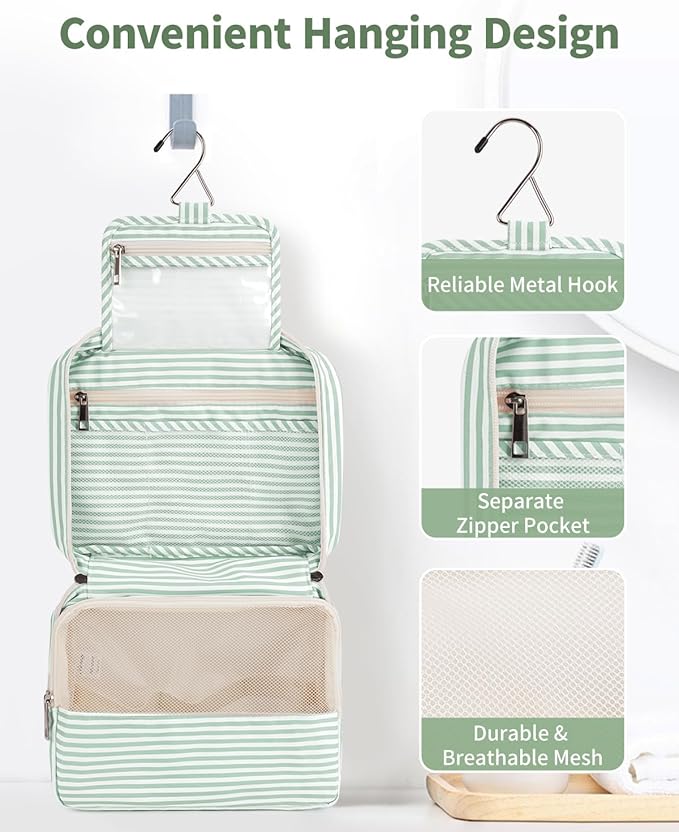 Narwey Small Hanging Travel Toiletry Bag for Women, Travel Bag for Toiletries, Makeup Bag Organizer Cosmetic Bags Make Up Bags for Girls - Image 2