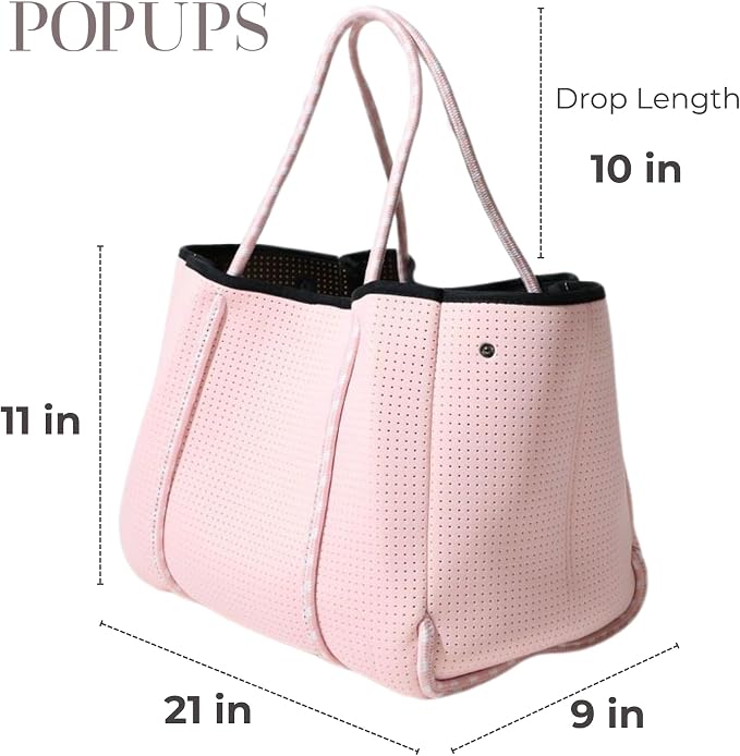 POPUPS Large Neoprene Tote Bag for Women - Everyday Designer Handbag for Travel Work and Beach with Pockets and Zipper Pouch - Image 3