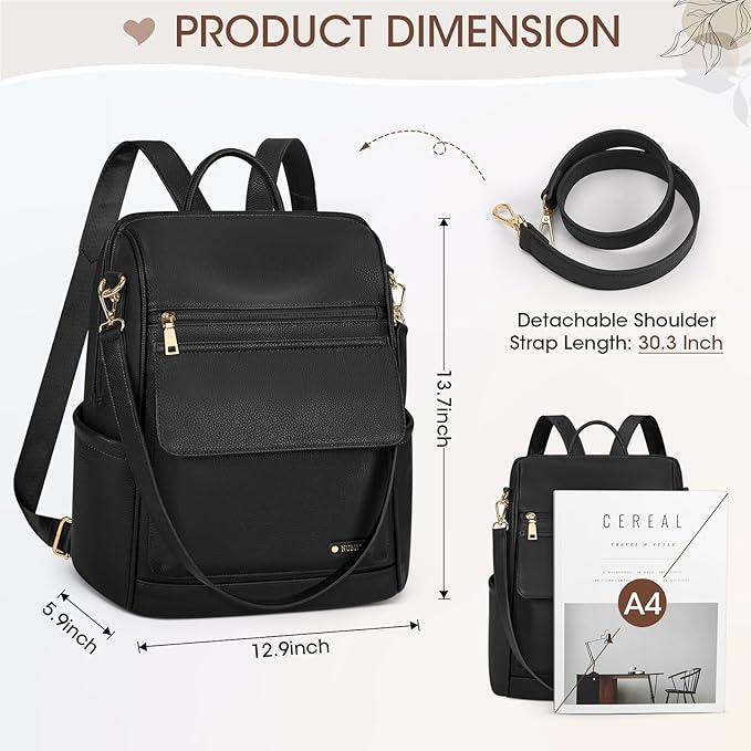 NUBILY Backpack Purse for Women Leather Anti-Theft Mini Backpack Fashion Designer Handbag Convertible Travel Bag Ladies Shoulder Bags, Black - Image 3