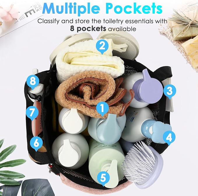 Fammart Mesh Shower Caddy Portable for College Dorm Room Essentials, Odorless Polyester Large Shower Tote Bag with Dual Handles, 8-Pocket Quick-Dry Toiletry Organizer for Travel, Beach, Camping, Gym - Image 5