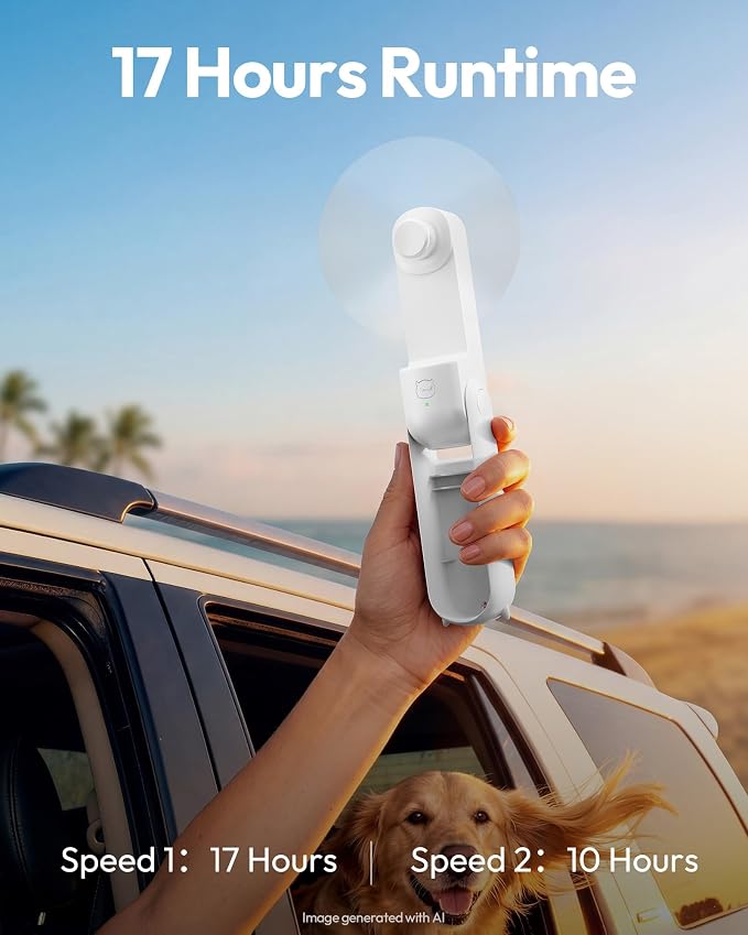 Gaiatop Portable Handheld Fan, 3 in 1 Mini Fan Handheld [17h Max Cooling], Foldable Personal Fans Pocket Design, USB Travel Fans Portable, Lash Trip Summer Essential Cute Gifts for Women Girl, White - Image 3