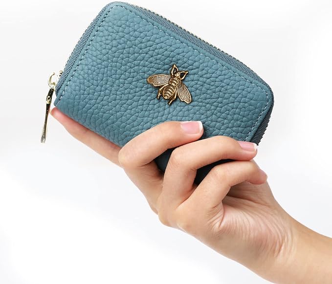 imeetu RFID Credit Card Holder, Small Card Wallet Women, Leather Card Case | Genuine Leather Women's Card & id Cases, Change Coin Purse with Zipper Keychain id Window, 20 Colors & 3 Styles, Daily, Gifts - Image 2