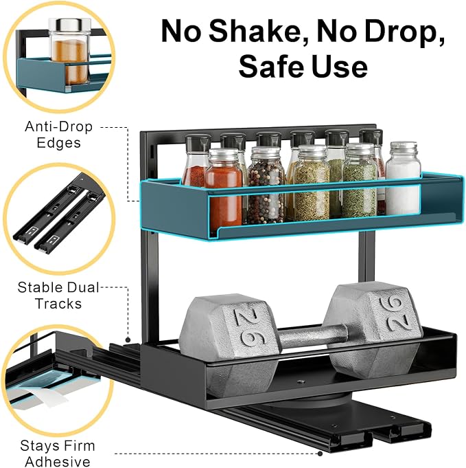 Pull Out Spice Rack - 2 Pack Swivel Spice Organizer for Cabinet | For Flat-Front Cabinets Only, Pull-Out Rotating Access, No-Drill Mount, Keeps Spices Visible Easy to Reach, Adjustable Height - Image 6