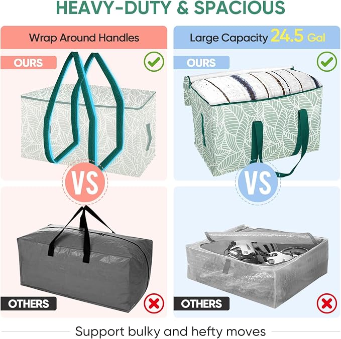 BALEINE 4-Pack Oversized Moving Bags with Reinforced Handles, Heavy-Duty Storage Tote for Clothes, Moving Supplies (Antique Folidage, 4-Pack) - Image 4