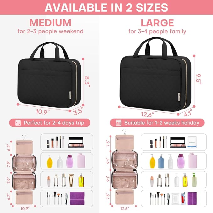 HXLGMD Travel Size Toiletry Bag for Women, Portable Cosmetic Bag with Hanging Hook, Travel Essentials Water-resistant Makeup Organizer for Accessories, Shampoo, Full-size Container, Toiletries - Image 2