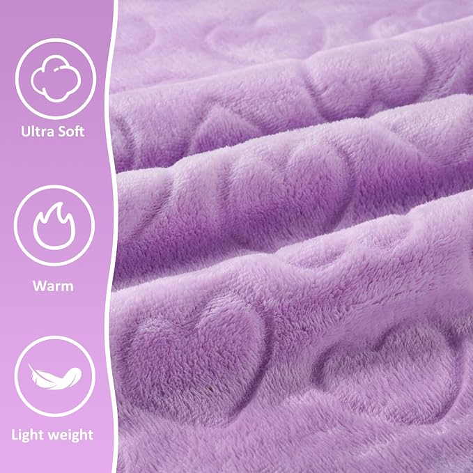 Travel Blanket, Airplane Blanket, Ultra-Soft, Warm & Lightweight, 65x40 in, Outdoor Blanket Essentials for Women, Men & Kids, Included Eye Mask, Luggage Sleeve & Backpack Clip Heart Purple - Image 3