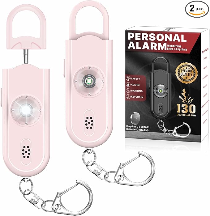 Personal Safety Alarm Keychain for Women 2PCS -130 dB Loud Siren with SOS Strobe Light, Flashlight, Double Speakers, Safe Defense Key Chain for Girls Kids Elders Emergency Call by Softvox