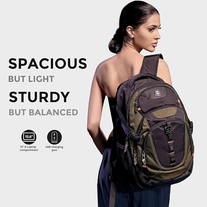 Swissdigital Design Laptop Backpack with USB Charging Port, Travel Backpack Fits 15.6-Inch Computer, 31l College School Backpack for Men, Tan/Black | SD803-34 - Image 3