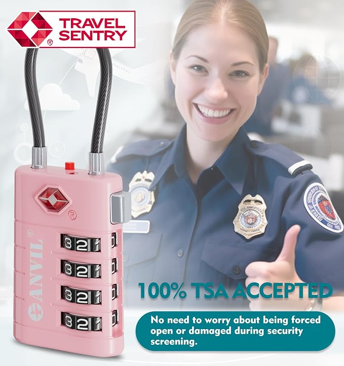 ANVIL TSA Approved Luggage Locks with Search Alert Indicator, 4-Digit Combination Suitcase Lock, Advanced TSA008 Core Heavy Duty Anti-Theft Travel Lock for Double Zippers, Backpacks - Image 8