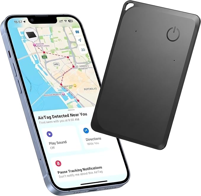 MFi Certified Wallet Tracker Card Compatible with Apple Find My Air Tag iOS | Slim Bluetooth Tracker Card For Wallets Passports Luggage With Rechargeable Battery Waterproof No Subscription Item Locator by AMZSMT