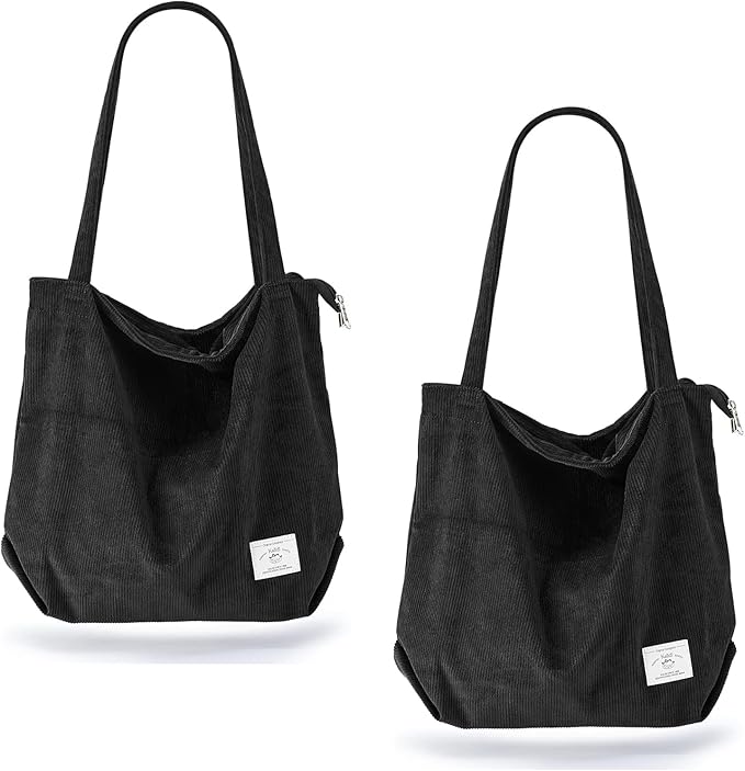 KALIDI Women Corduroy Tote Bag Zipper Casual Tote's Handbag Big Capacity Shoulder Bag with Pockets by KALIDIFANCYFOREST