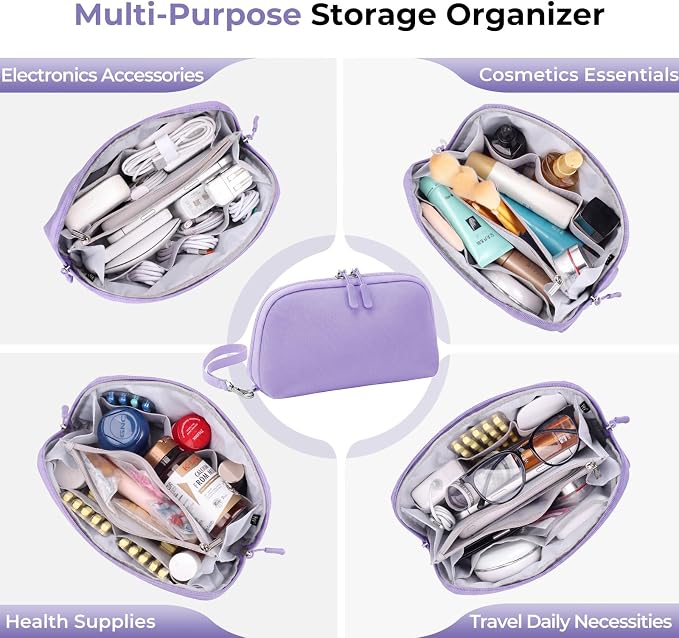 FYY Travel Cable Organizer - 8 Compartments, Lightweight, Water Repellent | With Wrist Strap, Portable Tech Pouch for Cord Charger, Travel and Business Trips Use, Soft Shell Nylon, Purple (Large) - Image 8