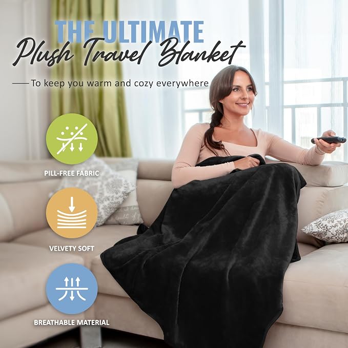 Soft & Warm Travel Blanket for Airplane & Car - Long Flight Essential for Women, Men, Kids - Compact Pillow with Luggage Sleeve & Backpack Clip - Image 2
