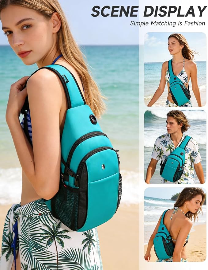 Expandable Sling Bag for Women, Turquoise Anti-Theft Crossbody Bag with Water Bottle Pocket, Summer Travel Essentials for Beach, Theme Park & College, Compatible with 11 inch iPad, Switch 2 - Image 3