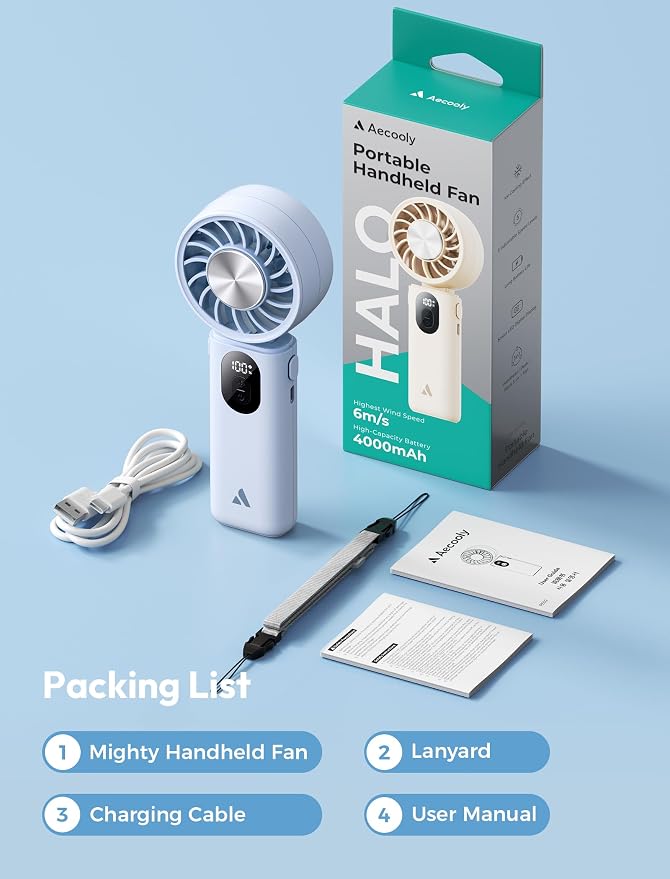 Aecooly Mighty Portable Handheld Fan with Cooling Plate | 20H Max Cooling | 3 Flexible Modes | 5 Speeds Wind | Battery Level Display | Mini Personal Battery Powered, Gifts for Women, Travel -Blue - Image 9