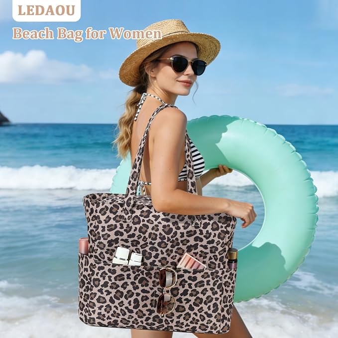 LEDAOU Large Beach Bag for Women, Waterproof Sandproof Tote Bag with Zipper | 36L Pool and Swim bag with Zipper, Wet/Dry pocket and 7 Pockets for Beach Days, Cruises, Vacations and Family travel - Image 2