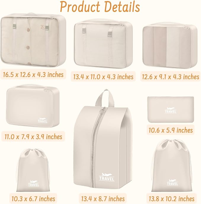 8 Set Packing Cubes for Travel Suitcase Organizer Bags Luggage Packing Cubes Set Travel Essentials Accessories Gifts for Women - Image 6