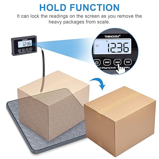 THINKSCALE Shipping Scale, 440 lb x 1 oz Digital Postal Scale, Hold & Tare | Non-Slip Rubber Platform, Bright Backlit LCD, Package, Luggage, Mailing & Postage Scale, AC Adapter & Batteries Included - Image 3