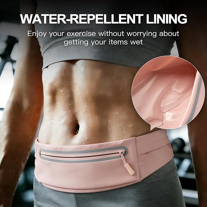 Slim Running Belt for Women Men,Phone Holder Waist Pack,Runners Fanny Pack | No-Bounce,Sweat-Proof Pocket,Travel Money Pouch for Gym/Hiking/Cycling,Three pocket,Two Highly Reflective Strips - Image 5