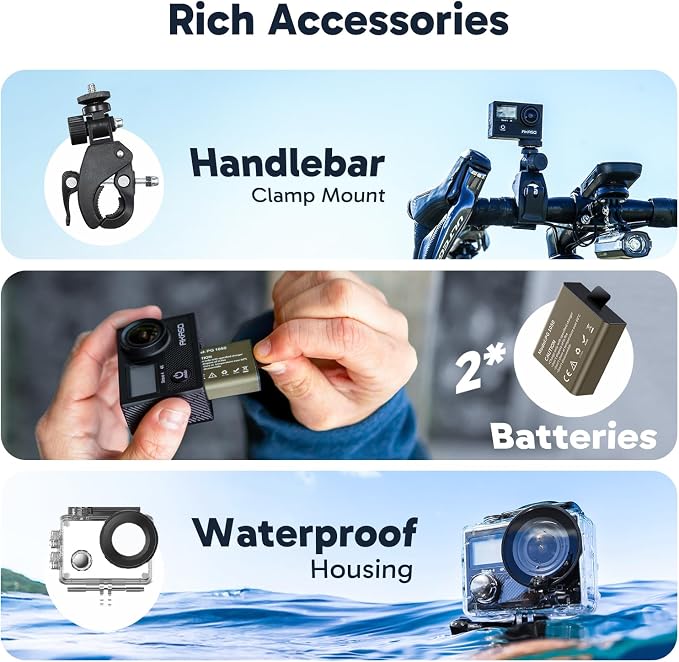 AKASO Brave 4 Action Camera with Floating Hand Grip and Carrying Bag Bundle | 20MP EIS WiFi 170° FOV 5X Zoom Waterproof Underwater Camera for Snorkel, Travel, Bicycle, Helmet, Motorcycle Accessories Kit - Image 7