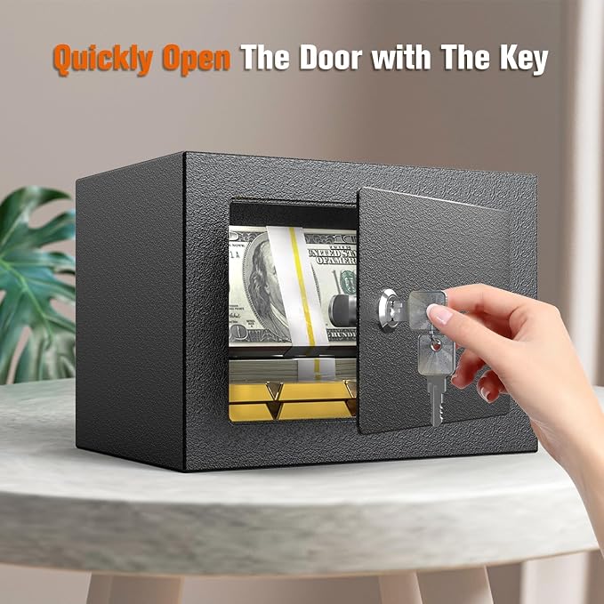 PATRON Small Safe Box with Key Lock,Mini Safe for Money with Coin Slot，Steel Security Deposit Box for Cash Jewelry Coin，0.24 Cubic Feet - Image 3