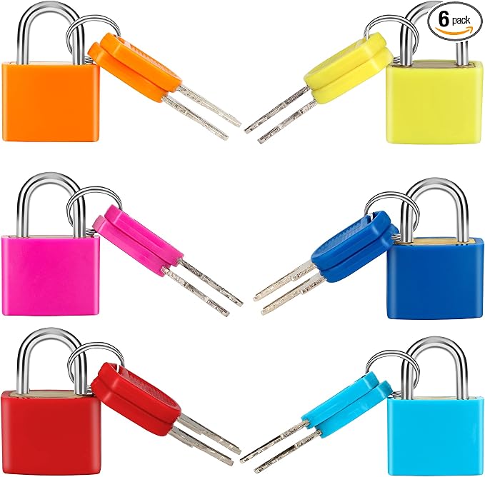 6 Pcs Suitcase Locks with Copper Keys Protect Your Belongings with Febwind's Set of 6 Mini Padlocks Multicolor Durable Locks for Suitcases Backpacks Boxes Cabinet and Laptop Bags by Febwind