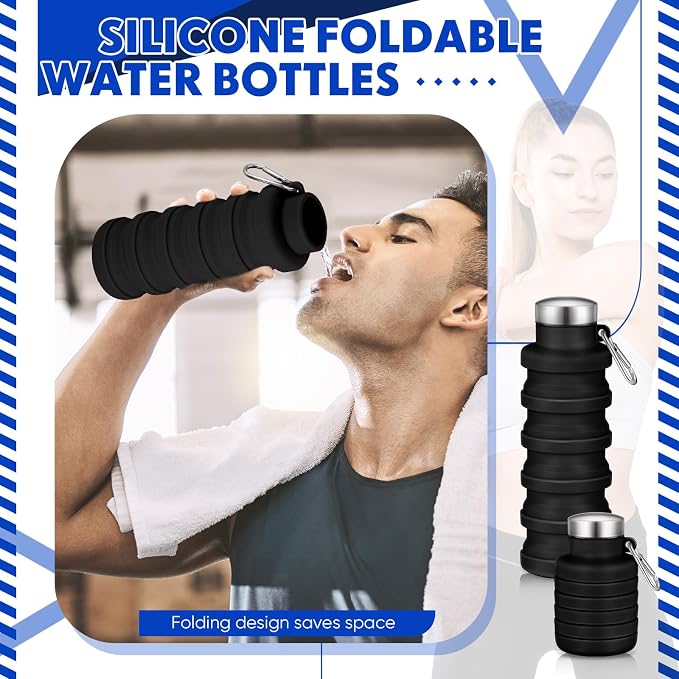 Baderke Collapsible Water Bottles 17oz Travel Sports Portable Water Bottle with Portable Buckle Silicone Lightweight Reusable Leakproof for Camping Hiking Yoga Outdoor (Black) - Image 5