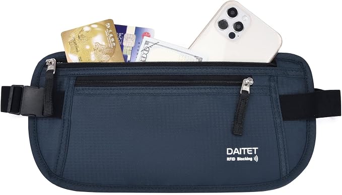 RFID Blocking Money Belt for Men Women, Slim Fanny Pack For Travel，Running,Conceal Waist Wallet For Passport Holder,Phone,Cash(Dark Blue) - Image 2