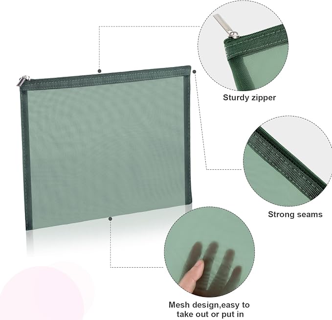 6 Pieces Mesh Makeup Bags Mesh Cosmetic Bag Portable Travel Organizing Zipper Pouch Toiletries Makeup Pouches for Home Office Travel Accessories - Image 3