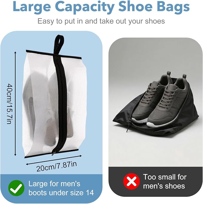 Shoe Travel Bags for Luggage, 4 Pack Waterproof Portable Travel Shoe Bags with Zipper and Handle for Organizer, Reusable Shoes Bag for Gym for Men Women - Image 2