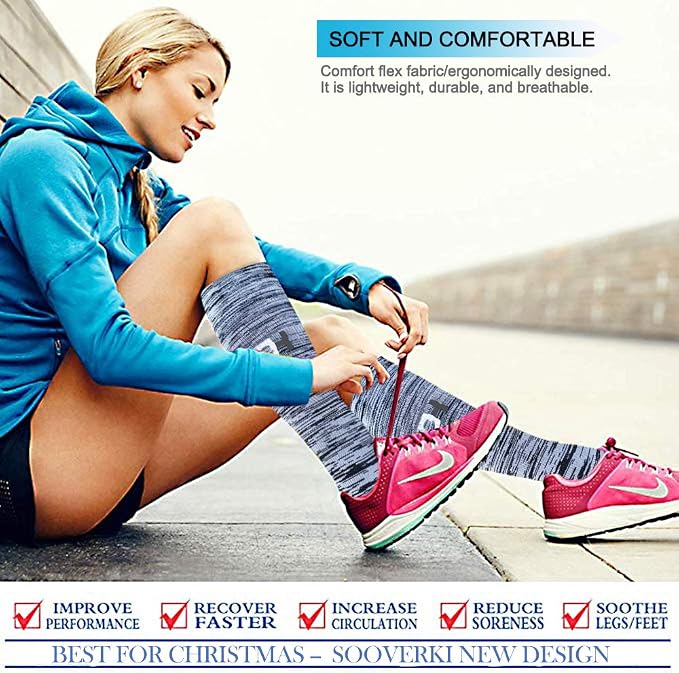Sooverki Compression Socks for Women & Men 6 Pairs is Best Supportive Knee High Stockings for Circulation, Travel, Nurses - Image 5