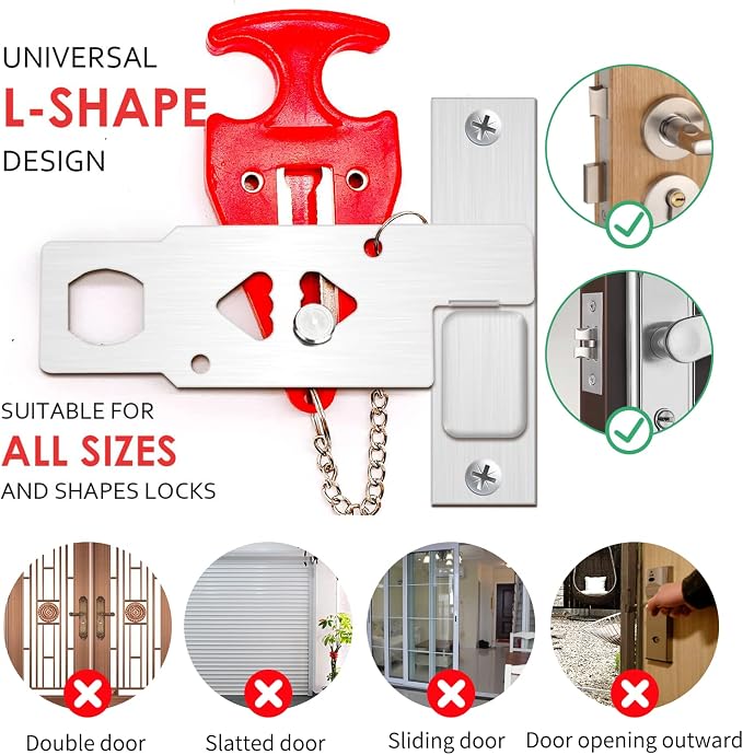 ZZRUI Portable Door Lock Extra Lock for Additional Privacy and Safety in Home,Hotel and Apartment,Travel,Bedroom,AirBNB(2 Pack) - Image 6