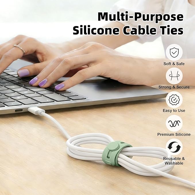 28Pcs Silicone Cable Ties Reusable, Multipurpose Cable Management Organizer, Adjustable Fastening Cable Straps with Locking Buckles, High Elasticity Cord Organizer, Travel Essentials (3.2in, Black) - Image 2