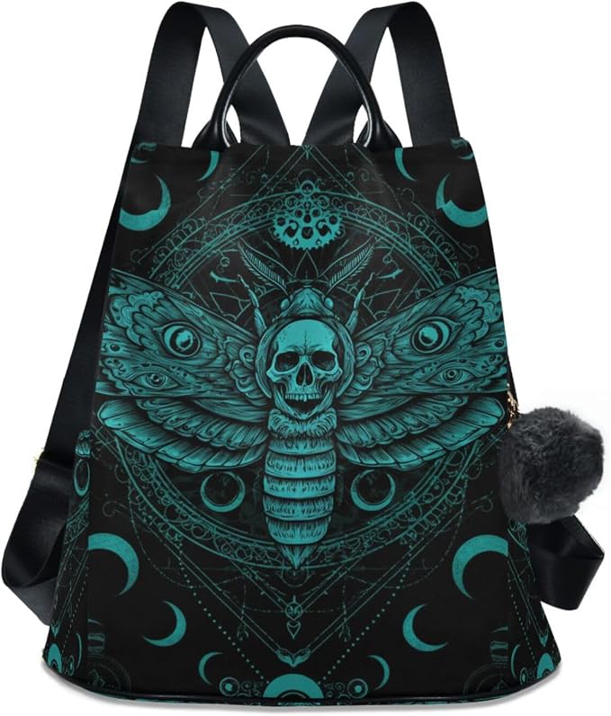 Anti Theft Backpack Butterfly Skull Blue Boho Mandala Women Large Fashion Travel Shoulder Bag Purse Rucksack Lightweight by ZOEO