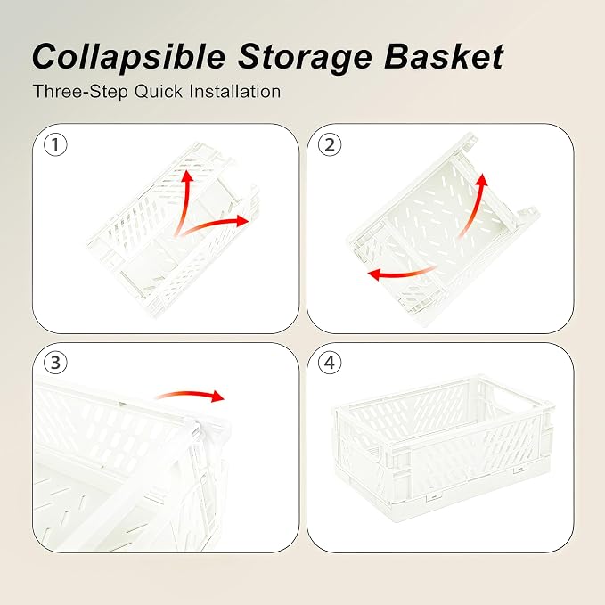 6 Pack Mini Foldable Small Plastic Baskets for Organizing and Storage，Collapsible Storage Crates,Mini Bins for Home Kitchen Bedroom Bathroom Office (White, Small 6x4x2.2) - Image 4