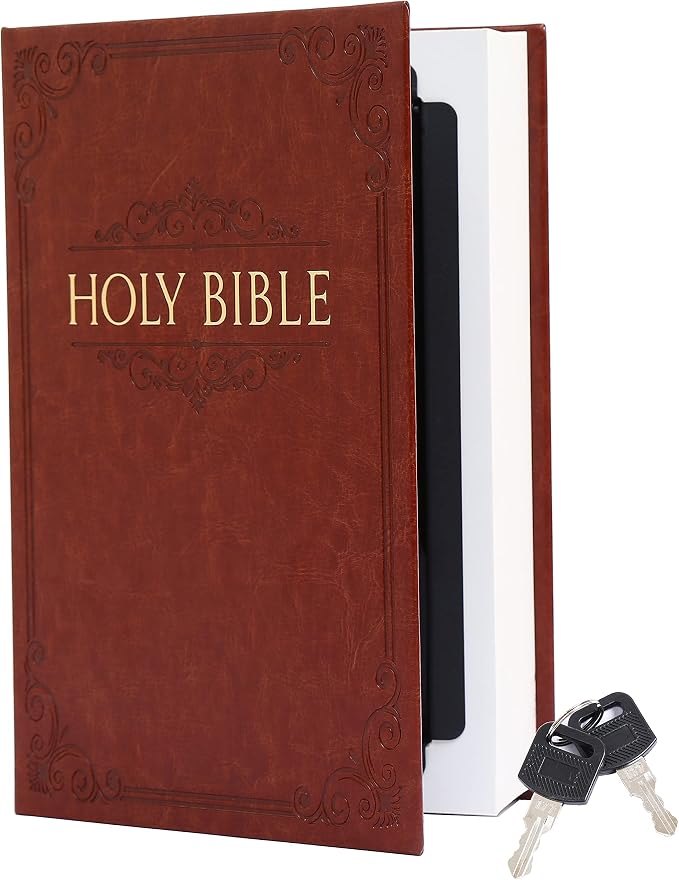 Deversion Book Safe Storage Box with Real Pages Combination Lock and Key Lock Box Money Safe Book Storage Lock Boxes for Personal Items 9.3''x6.0''x2.3'' (Bible(Brown)-Key) by Ulixu