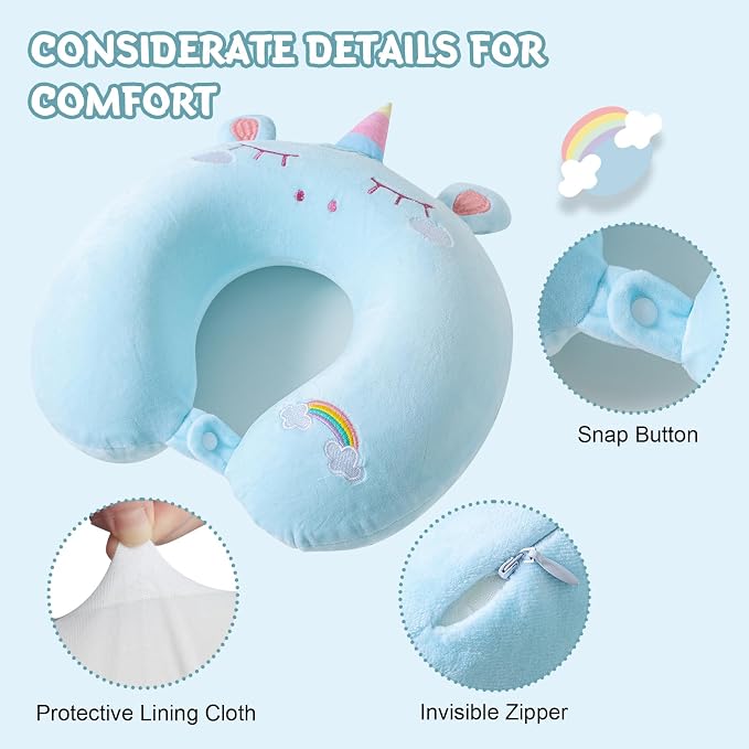 Cirorld Travel Pillow for Kids Adult Cute Neck Pillow for Traveling Memory Foam Airplane Pillow Sleep Mask Animal Flight Pillow Head Rest Neck Support for Cars Long Flights (Blue, 3-8 Y/O) - Image 5